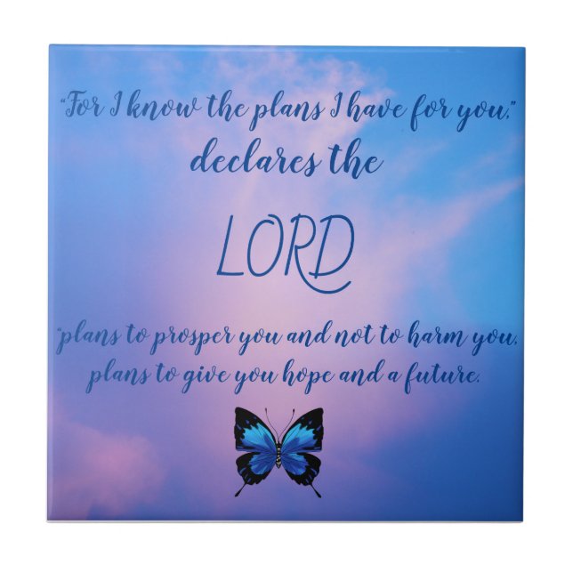 Jeremiah 29:11 Blue Butterfly Ceramic Tile (Front)