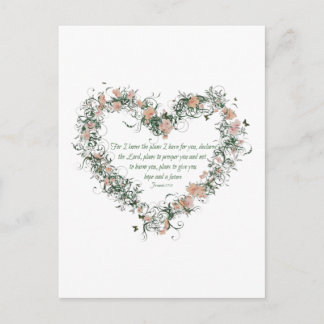 Jeremiah 29:11 Carte postale Coeur Fleur