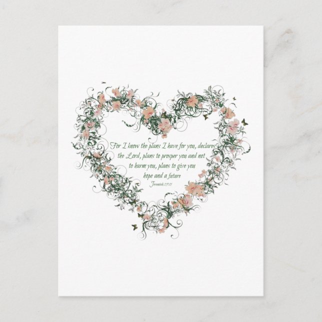 Jeremiah 29:11 Carte postale Coeur Fleur (Devant)