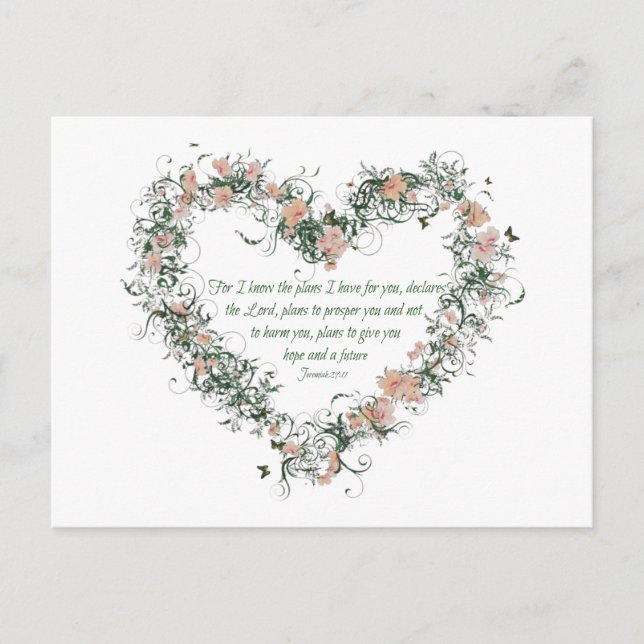 Jeremiah 29:11 Carte postale Coeur Fleur (Devant)
