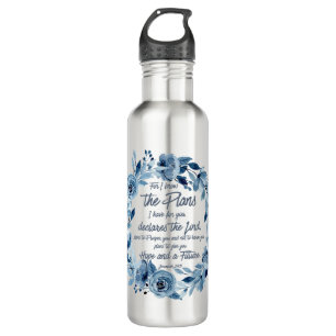 Jeremiah 29:11 For I know the Plans Blue Floral 710 Ml Water Bottle