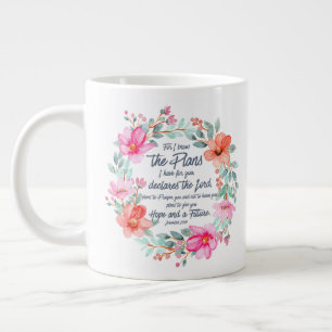 Jeremiah 29:11 For I know the Plans Pink Floral Large Coffee Mug
