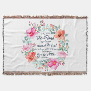 Jeremiah 29:11 For I know the Plans Pink Floral Throw Blanket