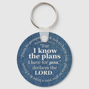 Jeremiah 29:11 I Know the Plans Bible Verse Denim Keychain