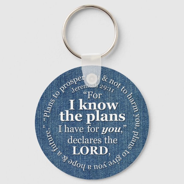 Jeremiah 29:11 I Know the Plans Bible Verse Denim Keychain (Front)
