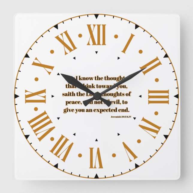 Jeremiah 29:11 KJV Bible Verse Roman Numeral Square Wall Clock (Front)