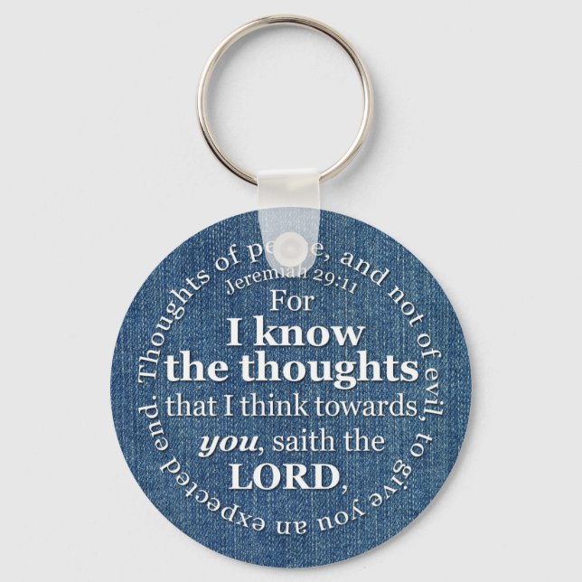 Jeremiah 29:11 KJV Denim Bible Verse Quote Keychain (Front)