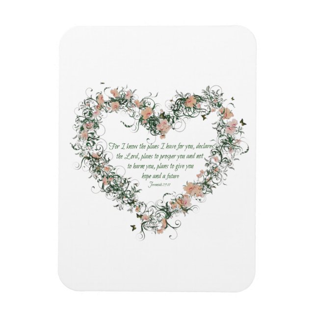 Jeremiah 29:11 Magnet de coeur floral (Vertical)