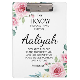 Jeremiah 29:11 Pink Rose Personalize Clipboard