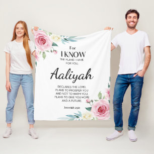 Jeremiah 29:11 Pink Rose Personalize Fleece Blanket