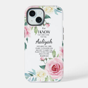 Jeremiah 29:11 Pink Rose Personalize iPhone 15 Case