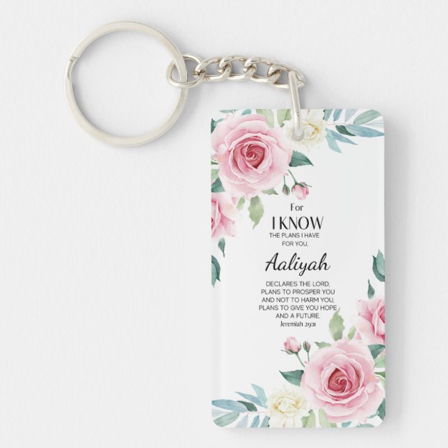 Jeremiah 29:11 Pink Rose Personalize Keychain (Front)