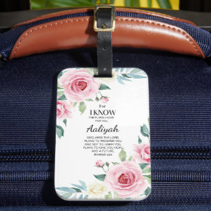 Jeremiah 29:11 Pink Rose Personalize Luggage Tag