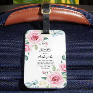 Jeremiah 29:11 Pink Rose Personalize Luggage Tag