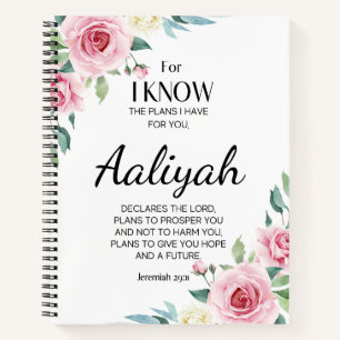 Jeremiah 29:11 Pink Rose Personalize Notebook