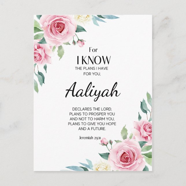 Jeremiah 29:11 Pink Rose Personalize Postcard (Front)