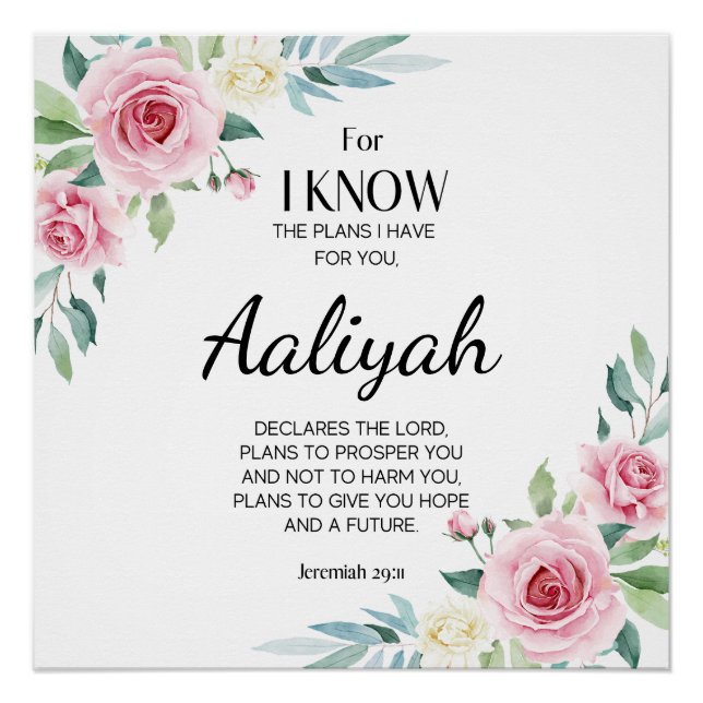 Jeremiah 29:11 Pink Rose Personalize Poster (Front)