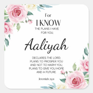 Jeremiah 29:11 Pink Rose Personalize Square Sticker