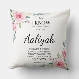Jeremiah 29:11 Pink Rose Personalize Throw Pillow