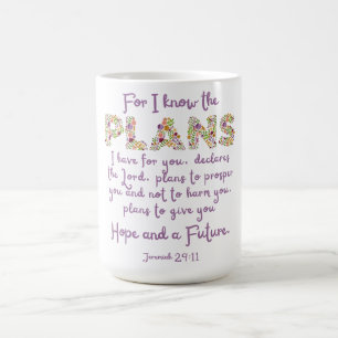 Jeremiah 29:11 Purple, Floral Letters Christian Coffee Mug
