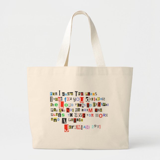 Jeremiah 29:11 Ransom Note Large Tote Bag (Front)