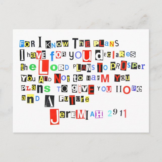 Jeremiah 29:11 Ransom Note Postcard (Front)