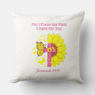 Jeremiah 29:11 Sunflower Cross Christian Faith T‑S Throw Pillow