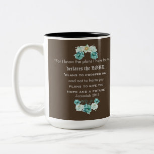 Jeremiah 29:11 Trendy & Elegant With Flowers Two-Tone Coffee Mug