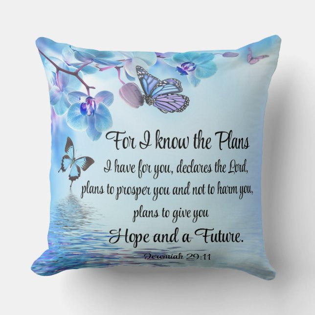 Jeremiah 29:11 Tropical Orchids Butterfly Bible Throw Pillow (Front)
