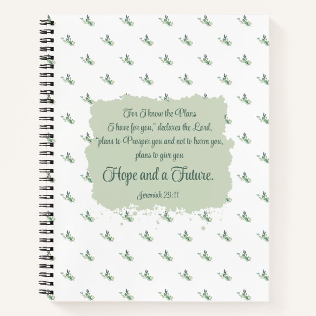 Jeremiah 29:11 with Watercolor Leaves Bible Verse Notebook (Front)
