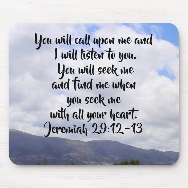 Jeremiah 29:12-13 Bible Verse On Clouds Mouse Pad (Front)