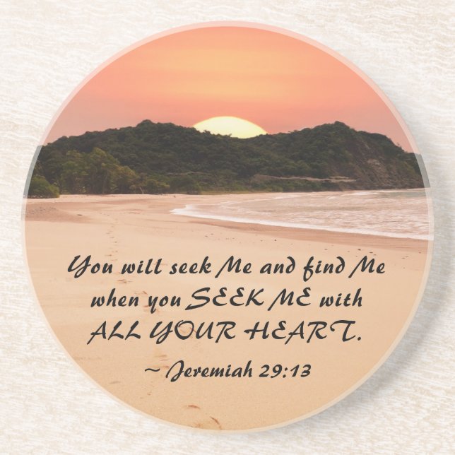 Jeremiah 29:13 Seek Me with All Your Heart Bible Coaster (Front)