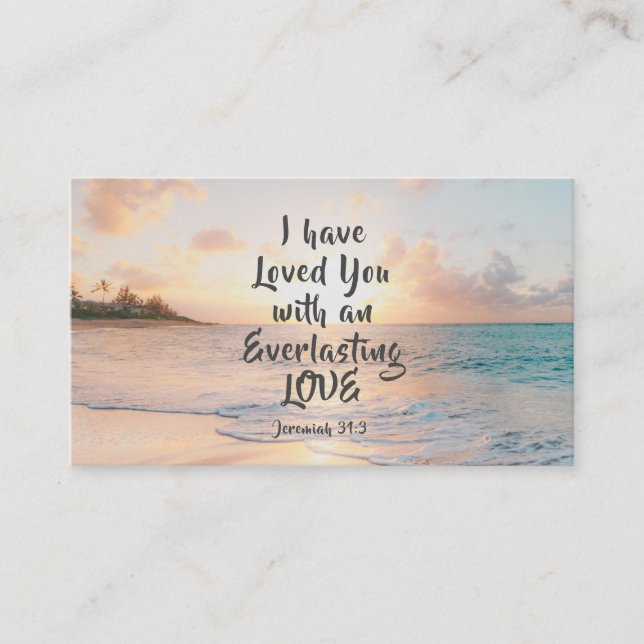 Jeremiah 31:3 I have Loved you Bible Ocean Sunset  Business Card (Front)