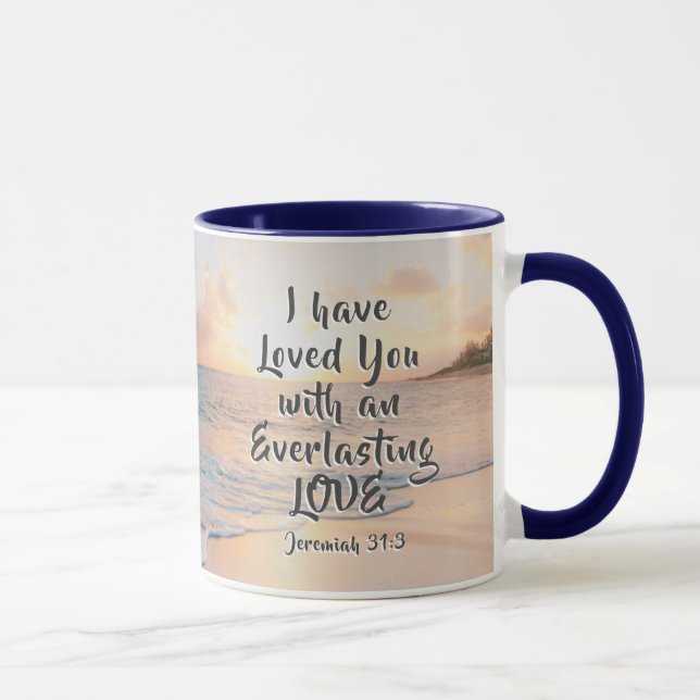 Jeremiah 31:3 I have Loved you Bible Ocean Sunset  Mug (Right)