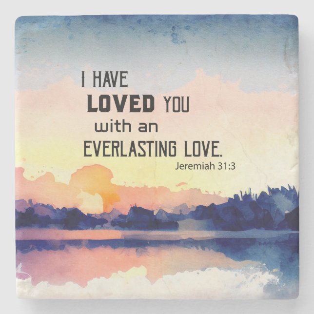Jeremiah 31:3 I have loved you Bible Verse Stone Coaster (Front)