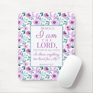 Jeremiah 32:27 with Purple Flowers Background Mouse Pad