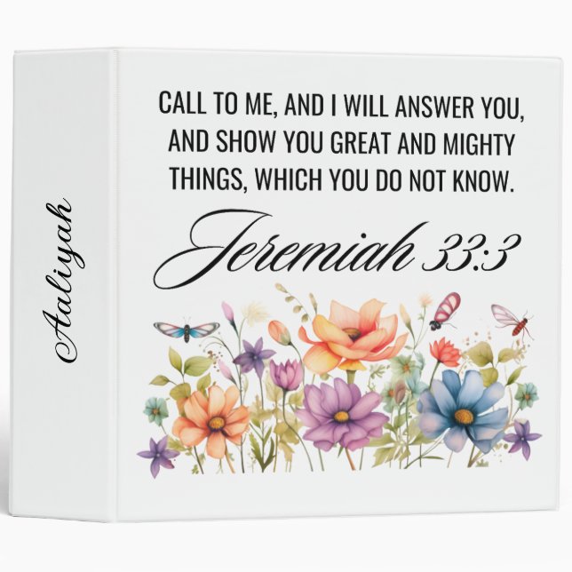 Jeremiah 33:3 Call to Me Wildflowers Scripture Binder (Front/Spine)