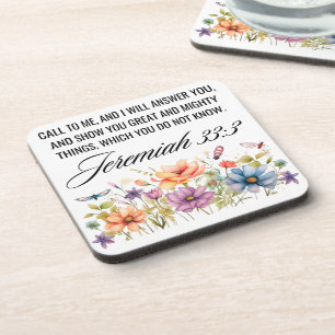 Jeremiah 33:3 Call to Me Wildflowers Scripture Coaster