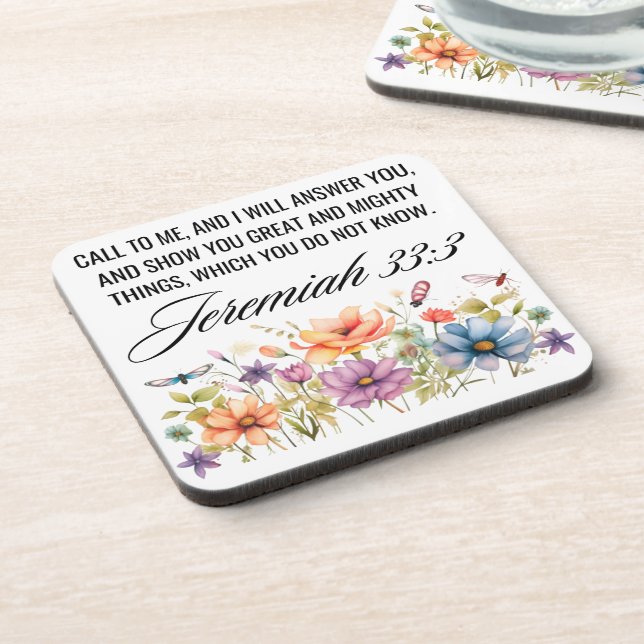 Jeremiah 33:3 Call to Me Wildflowers Scripture Coaster (Left Side)