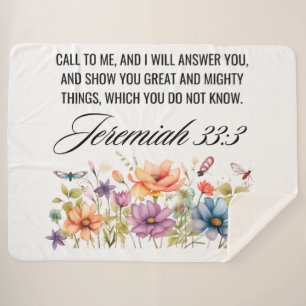 Jeremiah 33:3 Call to Me Wildflowers Scripture Sherpa Blanket