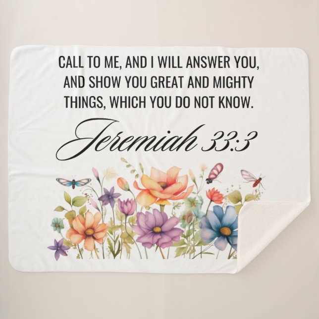Jeremiah 33:3 Call to Me Wildflowers Scripture Sherpa Blanket (Front (Horizontal))