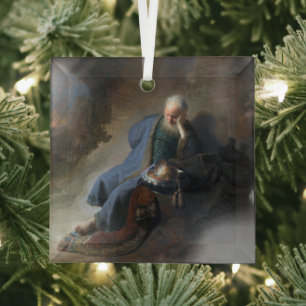 Jeremiah Lamenting on Fall of Jerusalem, Rembrandt Glass Ornament