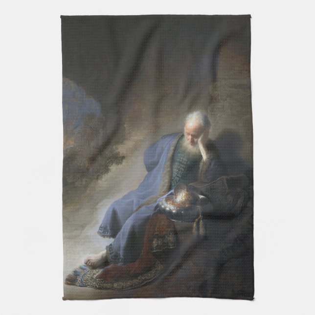 Jeremiah Lamenting on Fall of Jerusalem, Rembrandt Kitchen Towel (Vertical)
