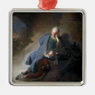 Jeremiah Lamenting on Fall of Jerusalem, Rembrandt Metal Ornament