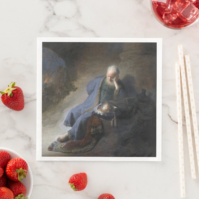 Jeremiah Lamenting on Fall of Jerusalem, Rembrandt Napkin (Insitu)