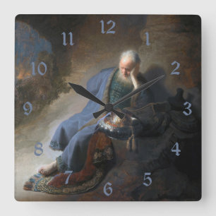 Jeremiah Lamenting on Fall of Jerusalem, Rembrandt Square Wall Clock