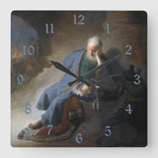 Jeremiah Lamenting on Fall of Jerusalem, Rembrandt Square Wall Clock