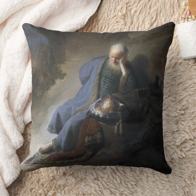 Jeremiah Lamenting on Fall of Jerusalem, Rembrandt Throw Pillow (Blanket)