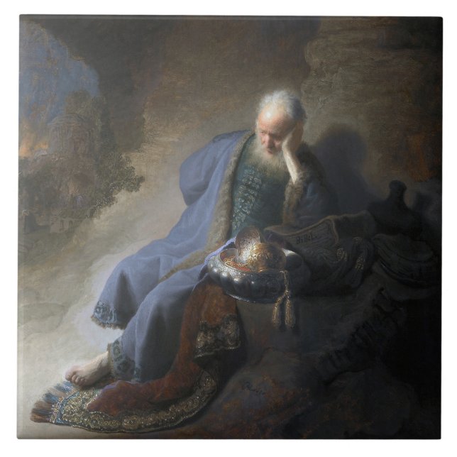 Jeremiah Lamenting on Fall of Jerusalem, Rembrandt Tile (Front)