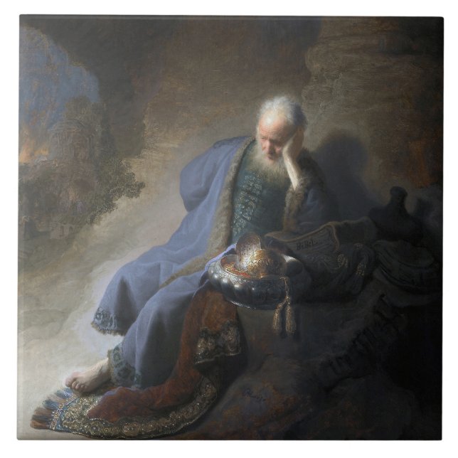 Jeremiah Lamenting on Fall of Jerusalem, Rembrandt Tile (Front)